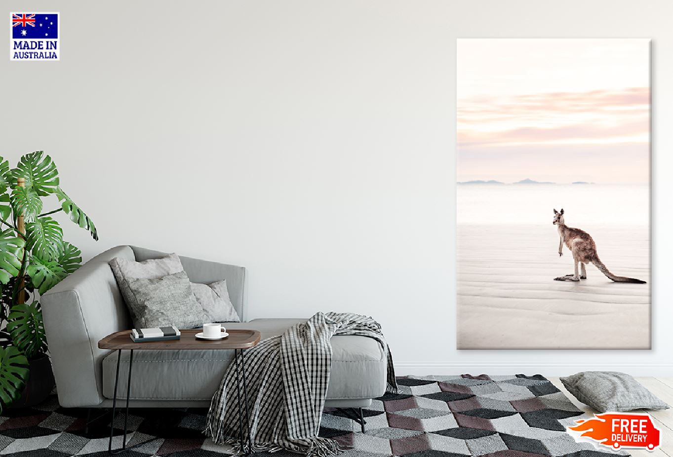 Lone Kangaroo on Queensland Beach Photograph Print 100% Australian Made