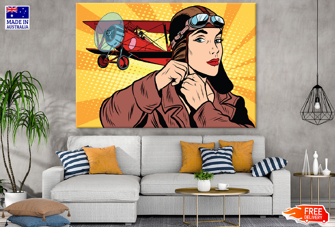 Plane & Female Pilot Illustration Print 100% Australian Made