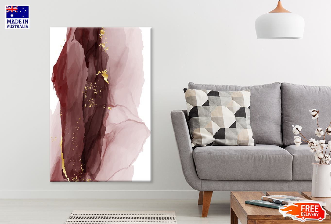Pink & Brown Gold Lines Abstract Design Print 100% Australian Made
