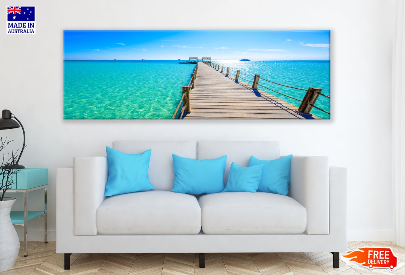 Panoramic Canvas Wooden Pier Over Sea High Quality 100% Australian Made Wall Canvas Print Ready to Hang