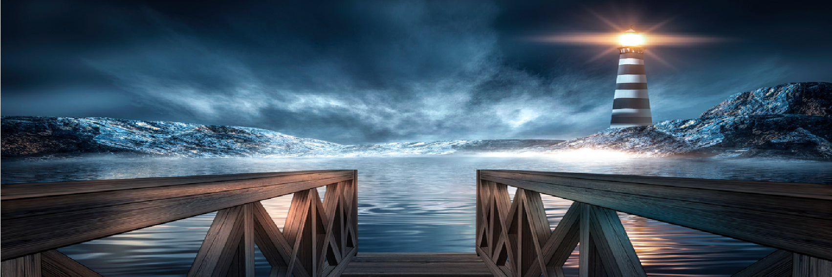 Panoramic Canvas Wooden Pier Over Sea High Quality 100% Australian Made Wall Canvas Print Ready to Hang