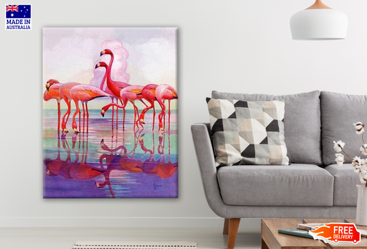 Flamingo Birds on Water Painting Print 100% Australian Made