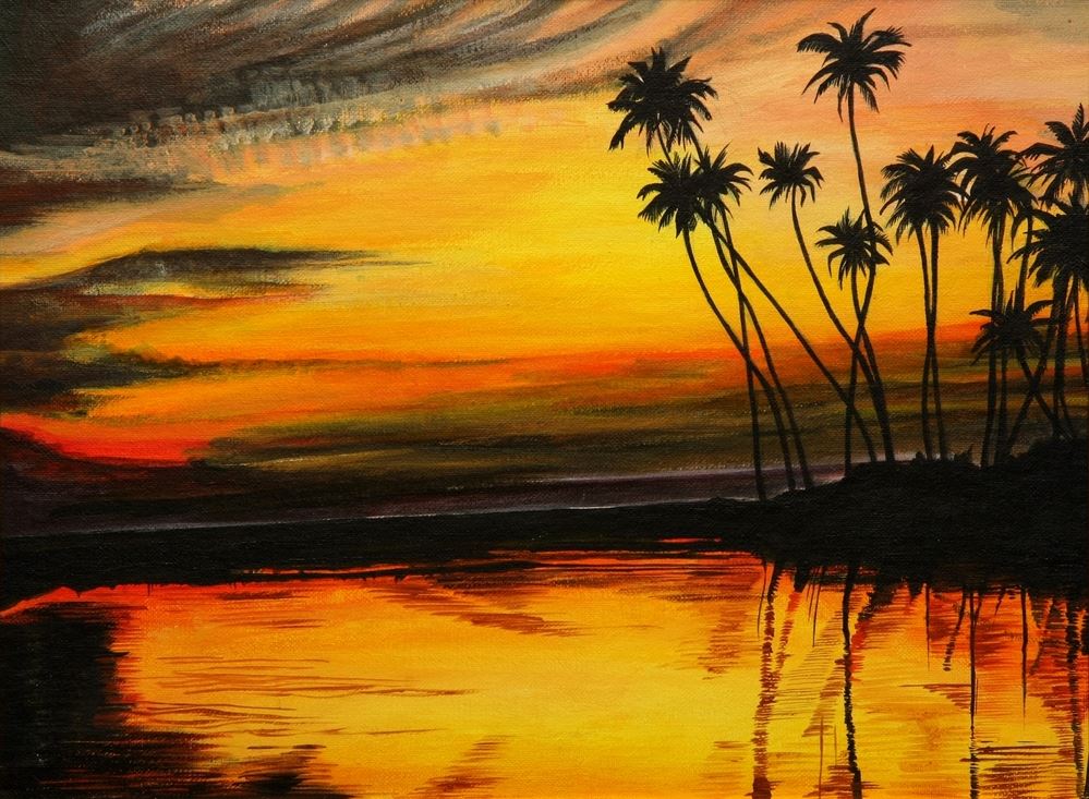 Sunset Scenery Oil Painting Home Decor Premium Quality Poster Print Choose Your Sizes