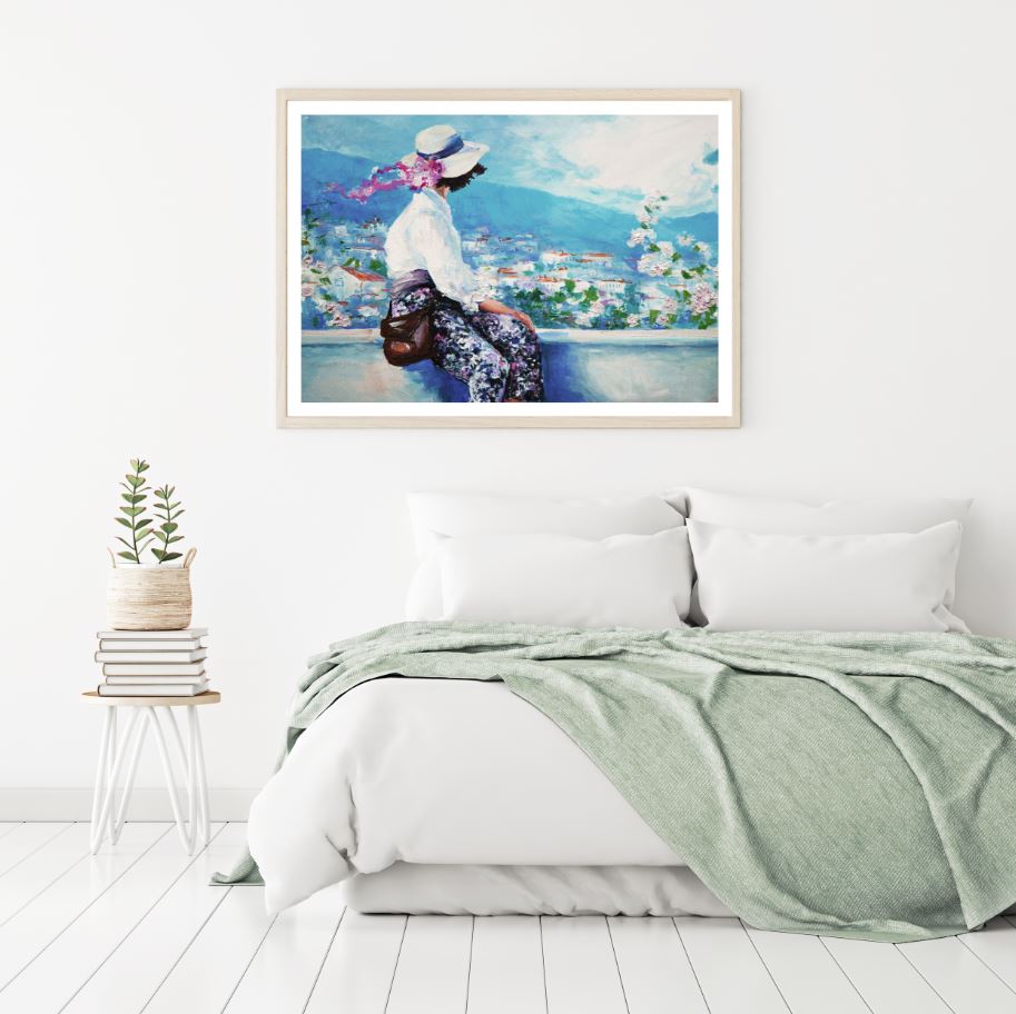 Girl on Balcony Oil Painting Home Decor Premium Quality Poster Print Choose Your Sizes