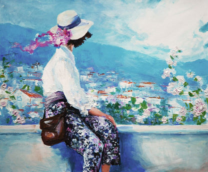 Woman Sitting near Flower Field Watercolour Painting Print 100% Australian Made