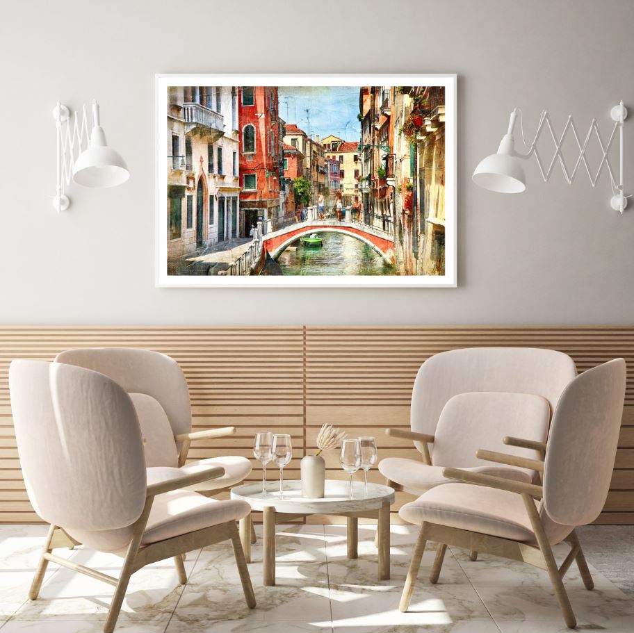 Canal Near Buildings Photograph Home Decor Premium Quality Poster Print Choose Your Sizes