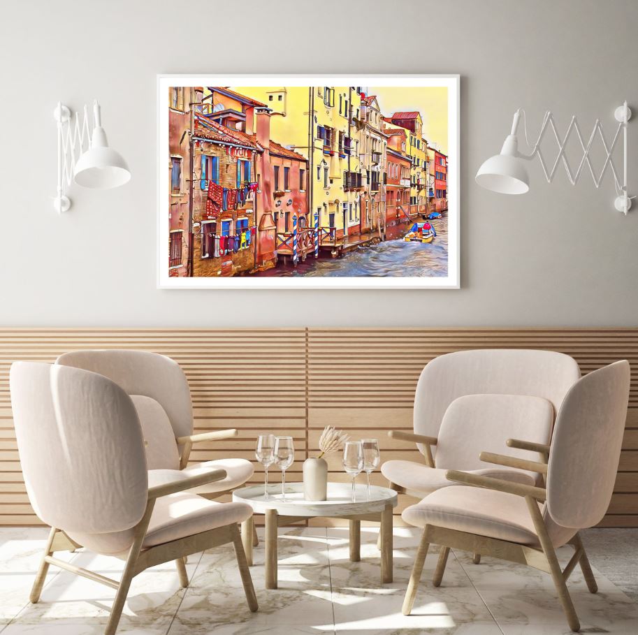 Canal Near Buildings Painting Home Decor Premium Quality Poster Print Choose Your Sizes