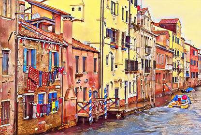 Canal Near Buildings Painting Home Decor Premium Quality Poster Print Choose Your Sizes