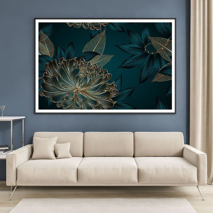 Blue & Gold Abstract Flowers Home Decor Premium Quality Poster Print Choose Your Sizes
