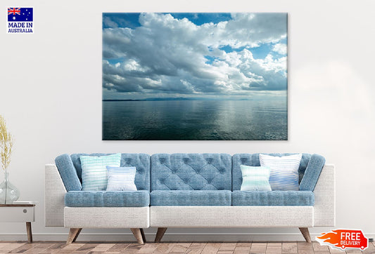 Sea with Cloudy Blue Sky Scenery Photograph Print 100% Australian Made