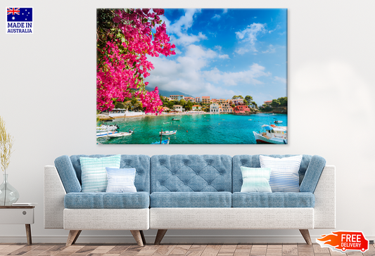 Boat On Sea & Village View Photograph Print 100% Australian Made