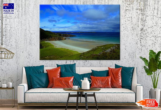 Green Grass Field Cliff Near Sea View Photograph Print 100% Australian Made
