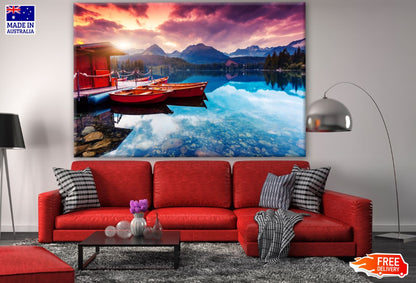 Peaceful Mountain Lake & Boat Scenery Photograph Print 100% Australian Made