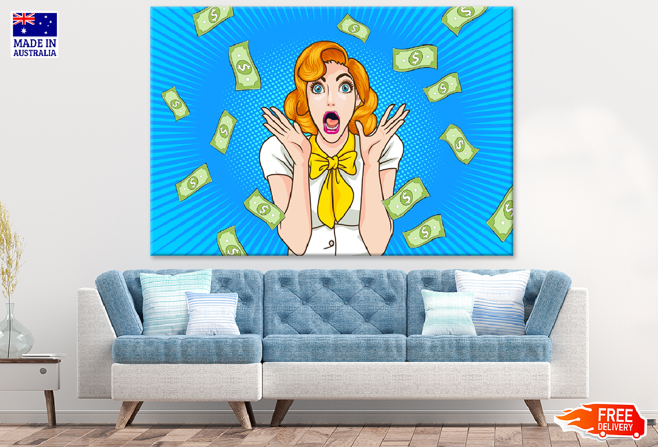 Girl Screaming & Money Floating Illustration Print 100% Australian Made
