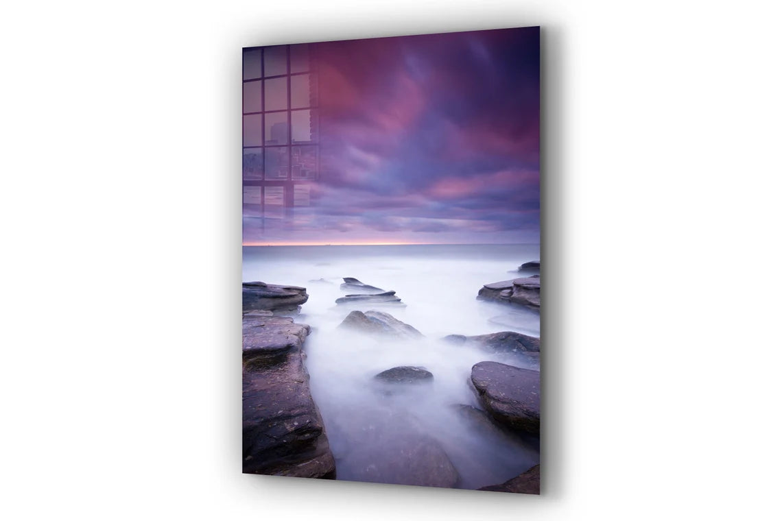 Misty Ocean Rocks Print Tempered Glass Wall Art 100% Made in Australia Ready to Hang