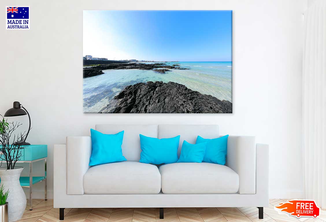 Rocks on Sea with Blue Sky Scenery View Photograph Print 100% Australian Made