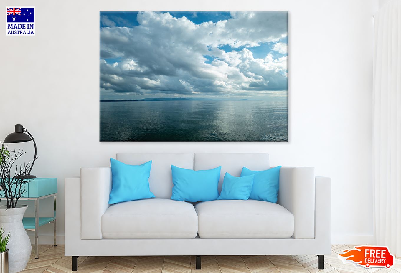 Sea with Cloudy Blue Sky Scenery Photograph Print 100% Australian Made