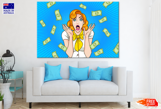 Girl Screaming & Money Floating Illustration Print 100% Australian Made