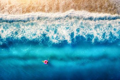 Girl on Swim Ring Sea Aerial View Photograph Print 100% Australian Made