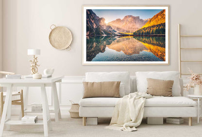 Braies Lake at Sunrise in Autumn Scenery Photograph Home Decor Premium Quality Poster Print Choose Your Sizes