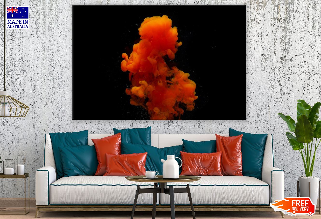 Red Orange Smoke Abstract Design Print 100% Australian Made