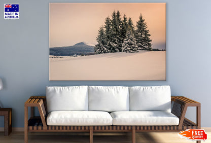 Snow Field with Trees Sunset Photograph Print 100% Australian Made