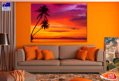 Two Palm Trees on Sunset Beach View Photograph Print 100% Australian Made