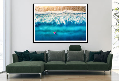 Girl on Swim Ring Sea Aerial View Photograph Home Decor Premium Quality Poster Print Choose Your Sizes