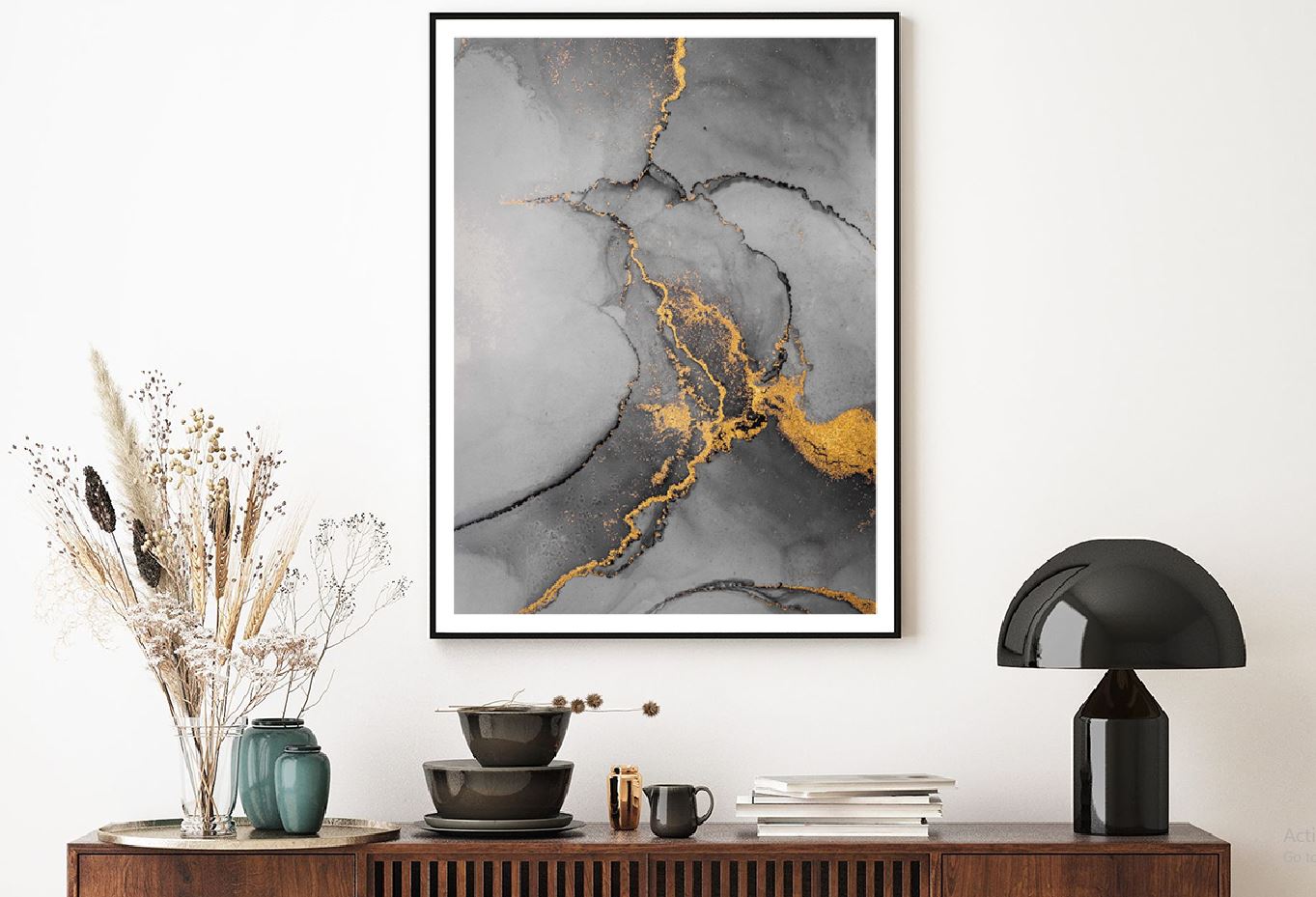 Black & Dark Gold Splash Abstract Design Home Decor Premium Quality Poster Print Choose Your Sizes