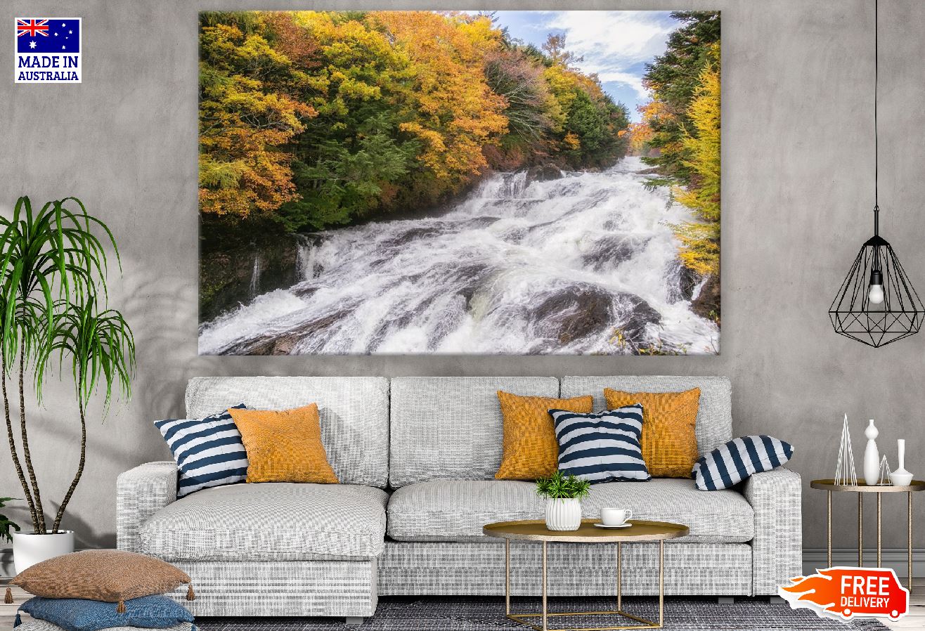 Autumn Forest & Waterfall Cascade River Print 100% Australian Made