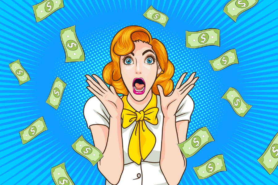 Girl Screaming & Money Floating Illustration Print 100% Australian Made