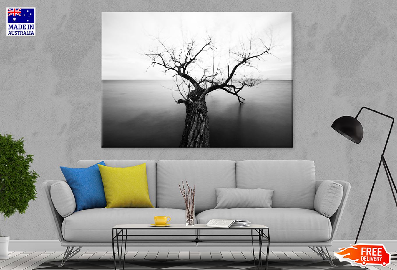 Tree with Bare Branch on Sea B&W Photograph Print 100% Australian Made