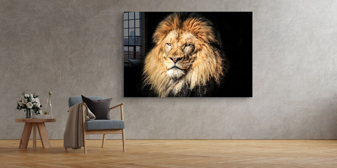 Lion Face Closeup View Print Tempered Glass Wall Art 100% Made in Australia Ready to Hang