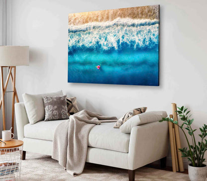 Bella Home Girl on Swim Ring Sea Aerial View Print Canvas Ready to hang