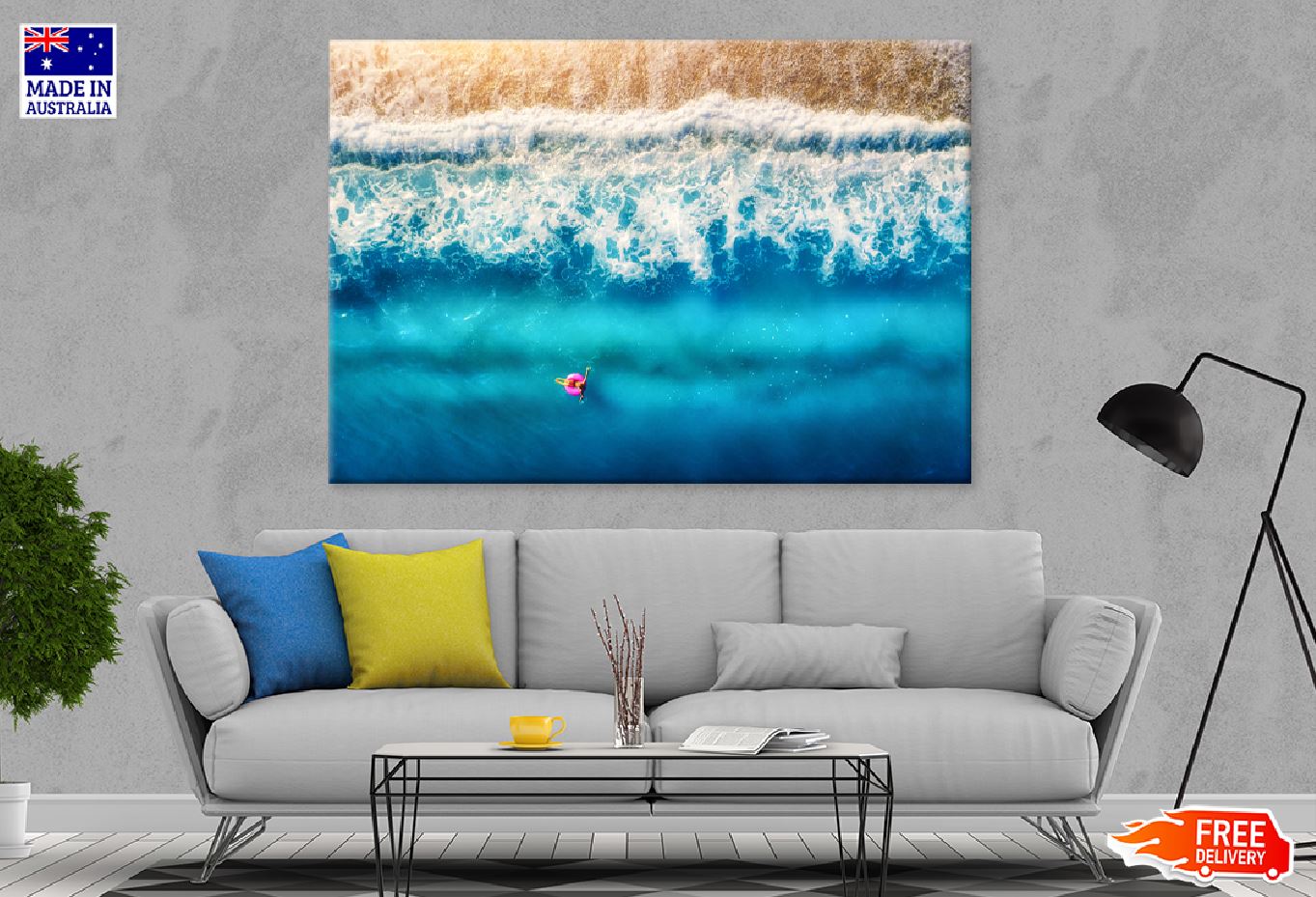 Girl on Swim Ring Sea Aerial View Photograph Print 100% Australian Made