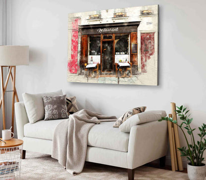 Bella Home Restaurant Facade In A Parisian Street Print Canvas Ready to hang