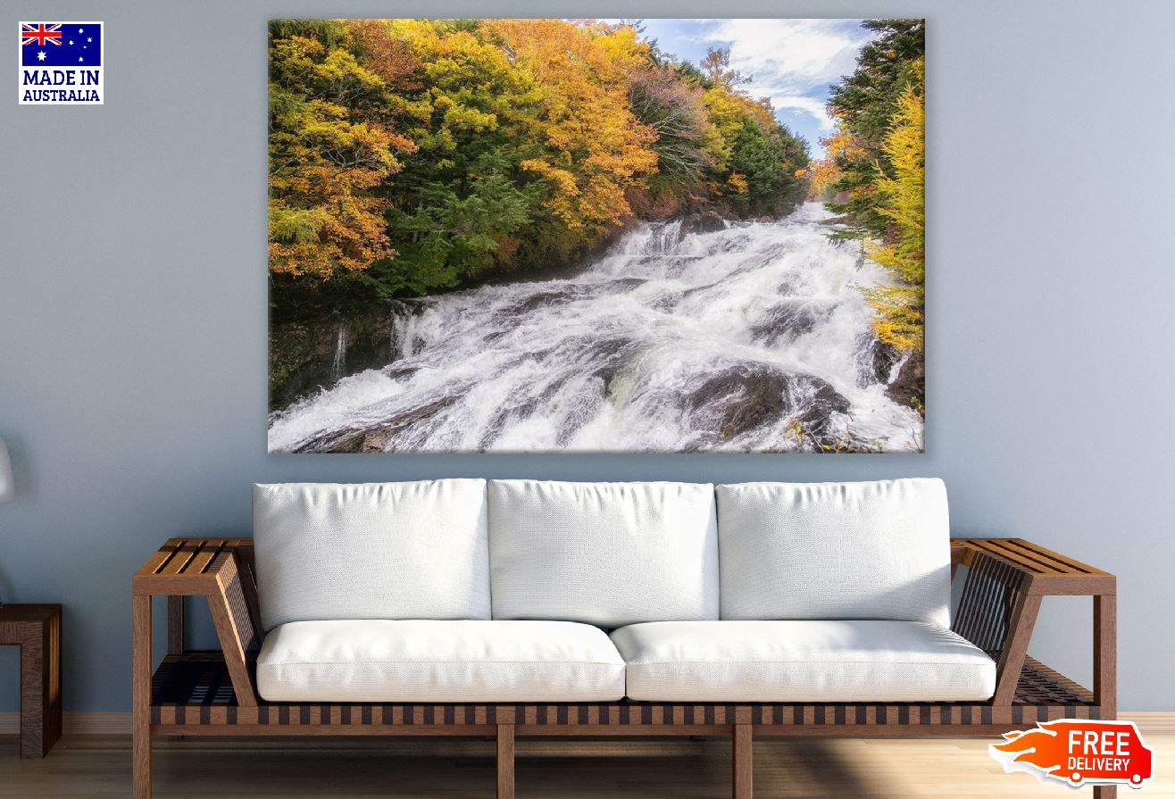 Autumn Forest & Waterfall Cascade River Print 100% Australian Made