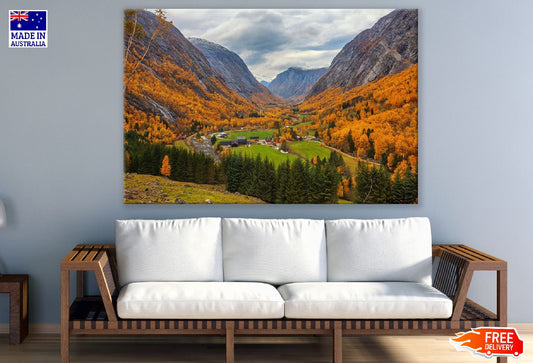 Village & Norway Mountain Range View Photograph Print 100% Australian Made