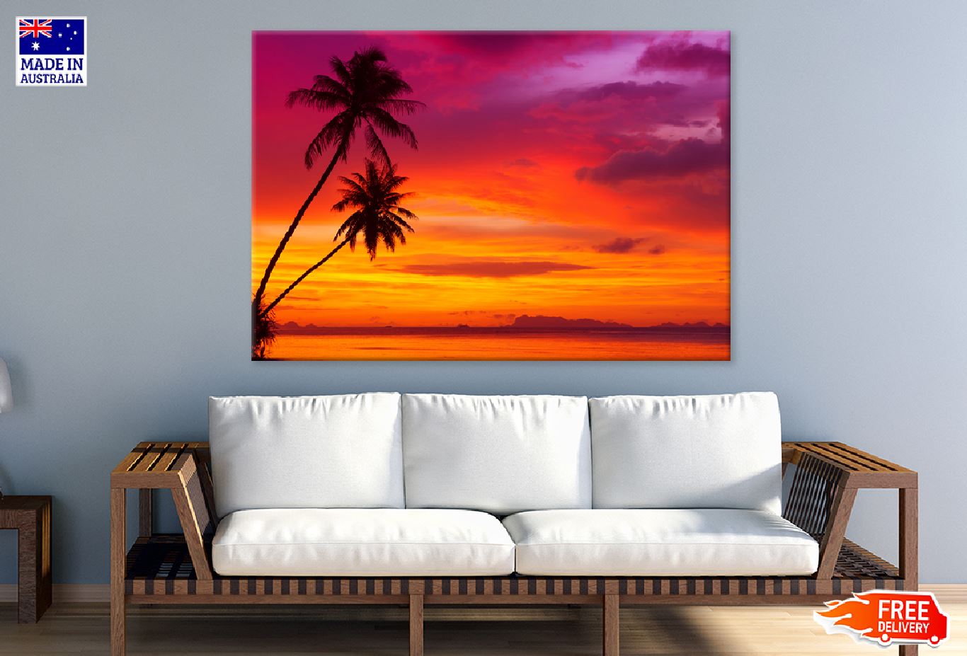 Two Palm Trees on Sunset Beach View Photograph Print 100% Australian Made
