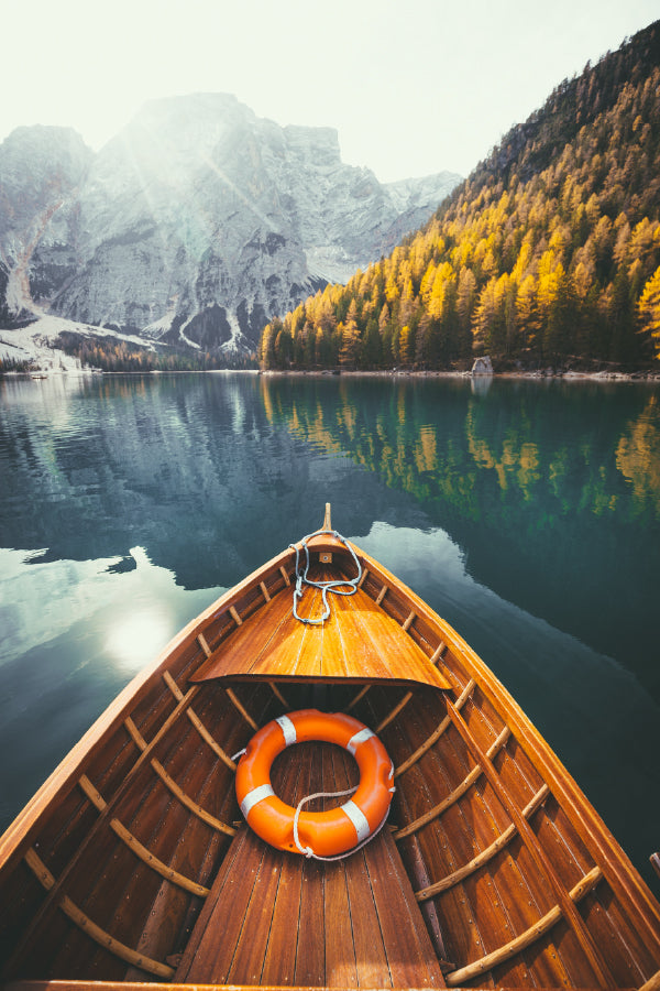 Wooden Rowing Boat View on South Tyrol Photograph Home Decor Premium Quality Poster Print Choose Your Sizes