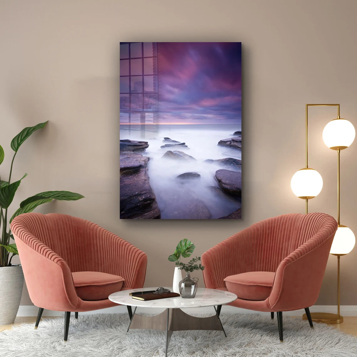 Misty Ocean Rocks Print Tempered Glass Wall Art 100% Made in Australia Ready to Hang