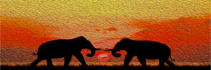 Panoramic Canvas Elephants Walking at Sunset Oil Painting High Quality 100% Australian Made Wall Canvas Print Ready to Hang