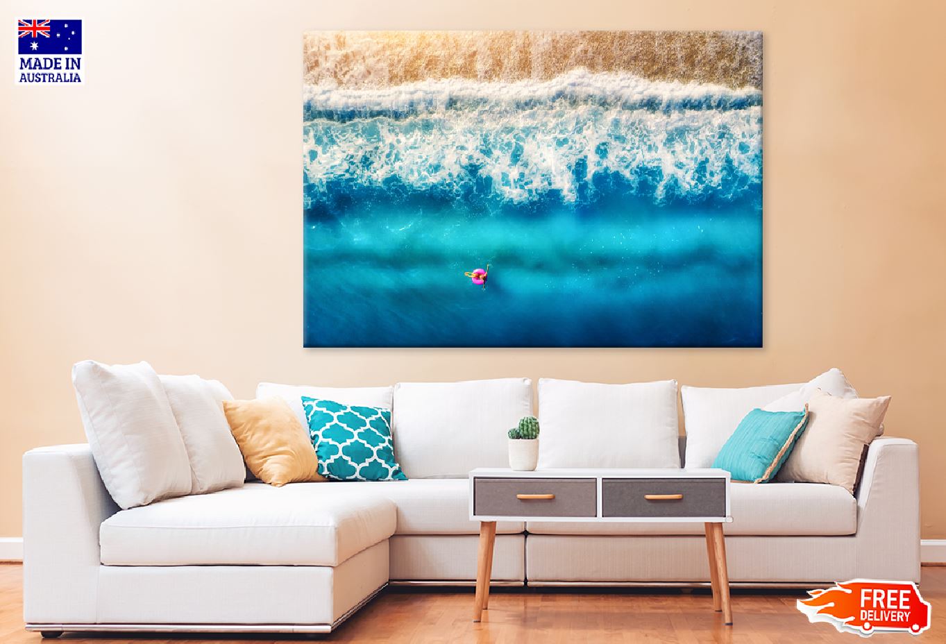 Girl on Swim Ring Sea Aerial View Photograph Print 100% Australian Made