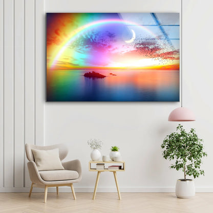 Birds Flying Over Lake & Rainbow View Acrylic Glass Print Tempered Glass Wall Art 100% Made in Australia Ready to Hang