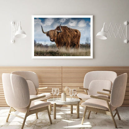 Highland Cow on Field Photograph Home Decor Premium Quality Poster Print Choose Your Sizes