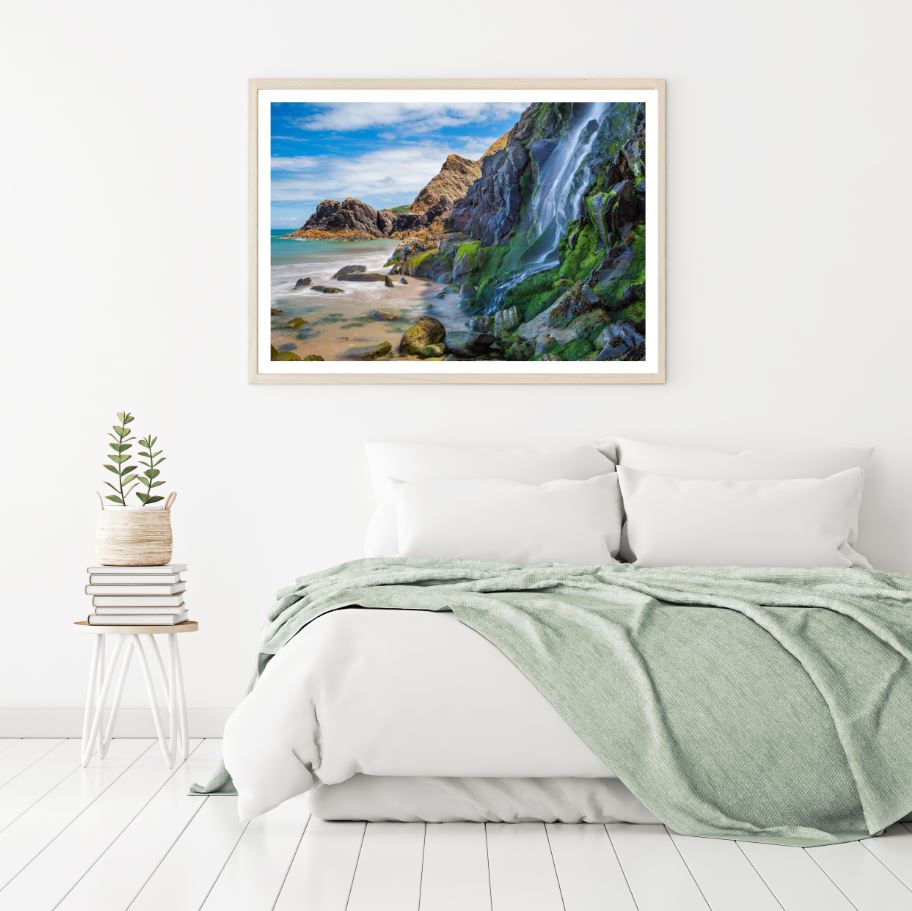 Waterfall Near Sea Scenery View Home Decor Premium Quality Poster Print Choose Your Sizes
