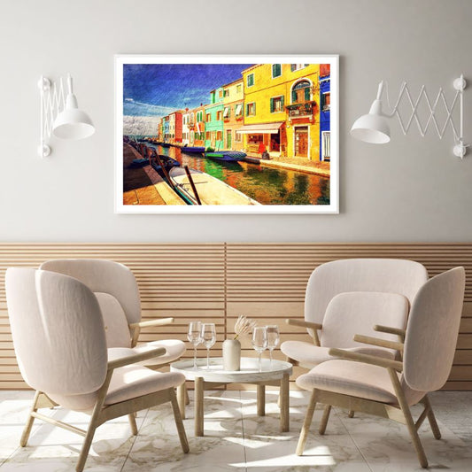 Buildings Near Canal Oil Painting Home Decor Premium Quality Poster Print Choose Your Sizes