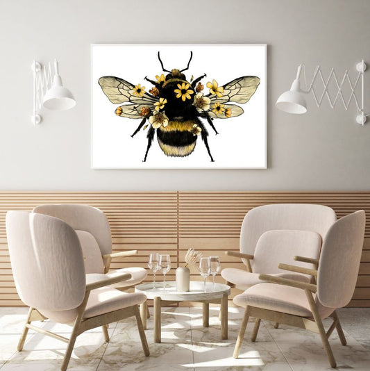 Bee with Flowers Watercolor Paint Home Decor Premium Quality Poster Print Choose Your Sizes