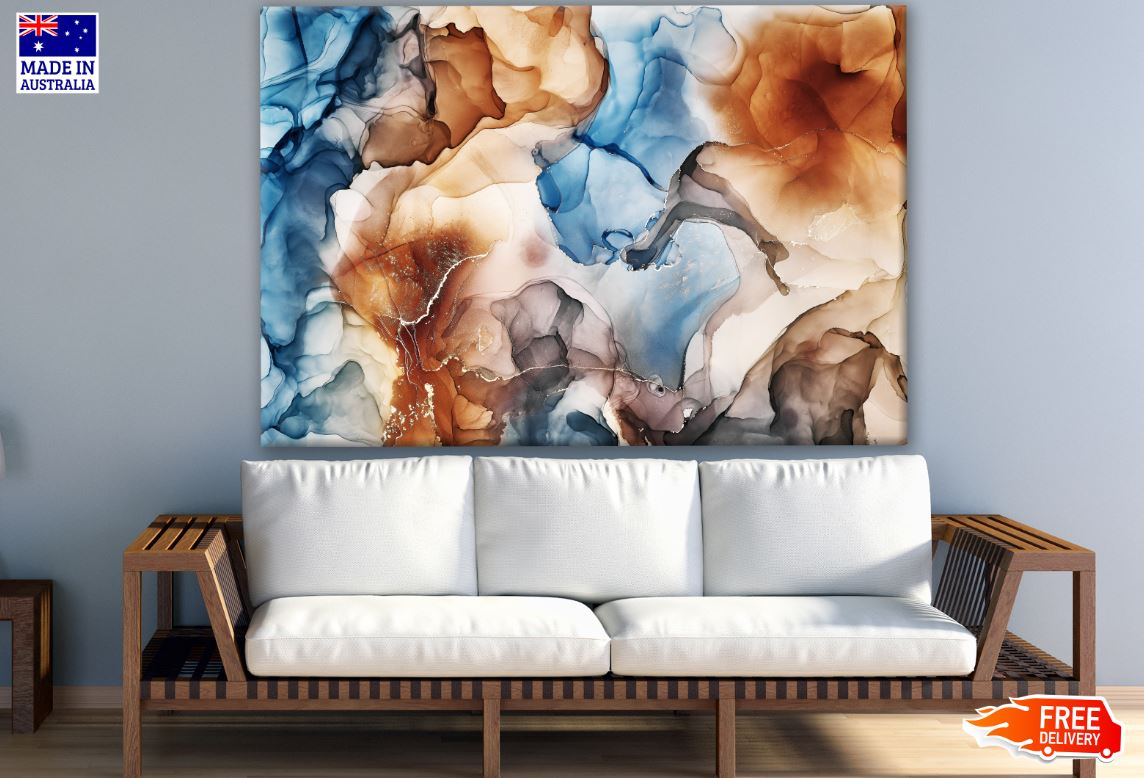 Blue Brown Abstract Design Print 100% Australian Made