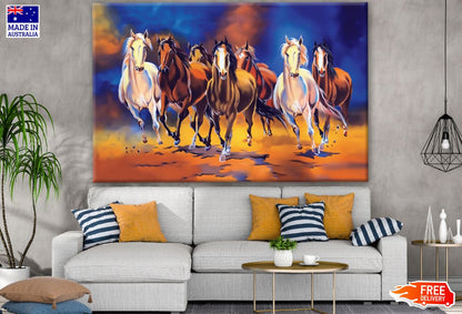 Colourful Horses Running Painting Print 100% Australian Made